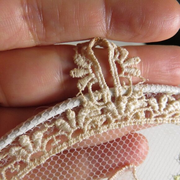 Vintage Lace picture with wire ring 6" Spring Scene Butterfly & Florals - Picture 2 of 7